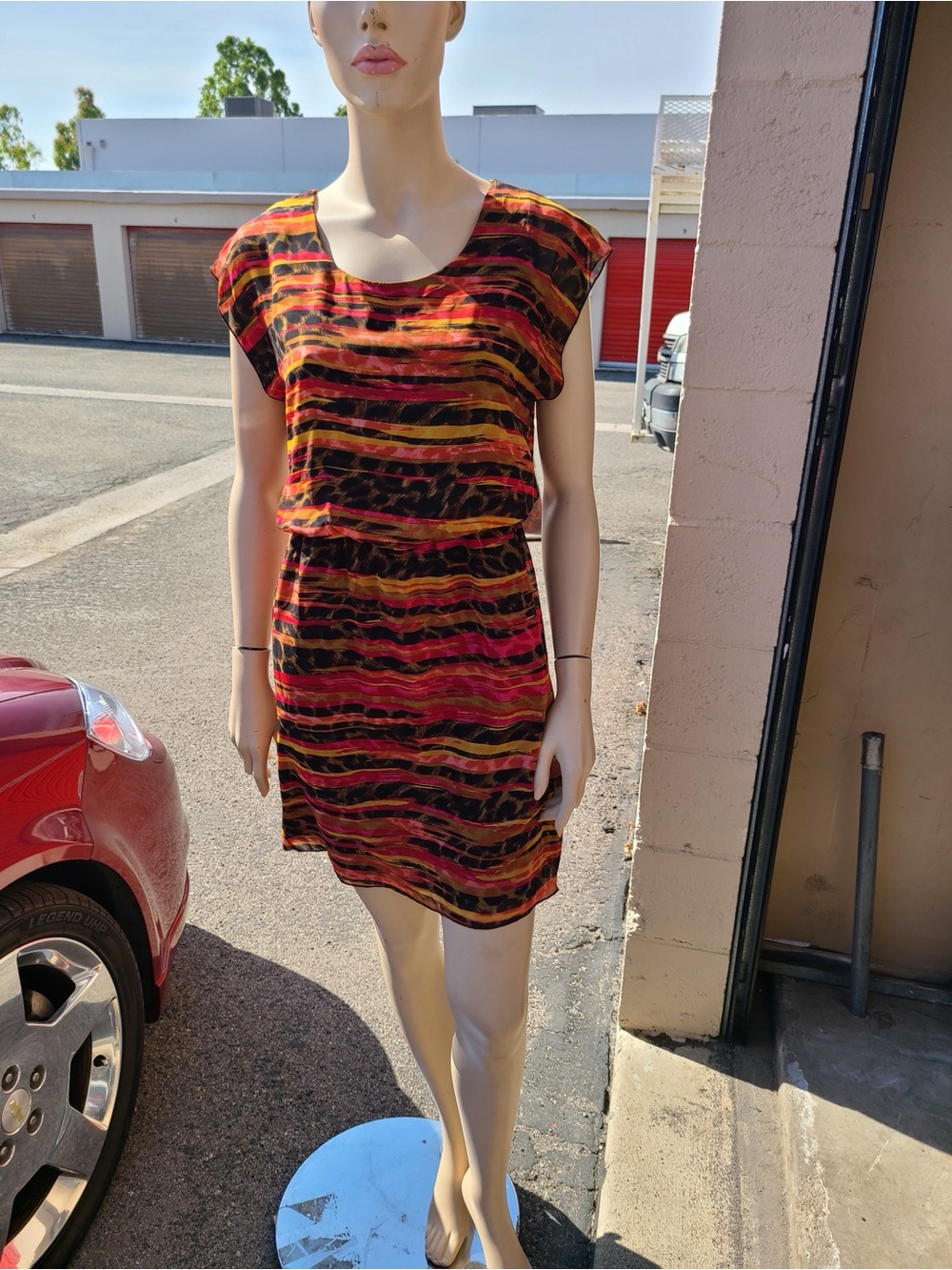 Enfocus Studio Red and Orange Striped Mini Dress